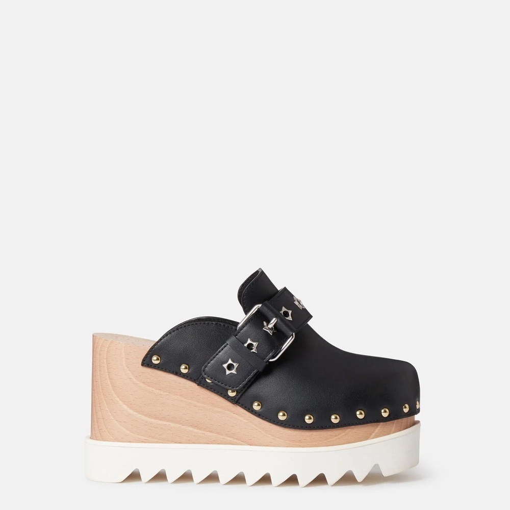 Stella McCartney Elyse Star Studded Mules NWT Black 38.5 8.5 Platform Wedge Clog